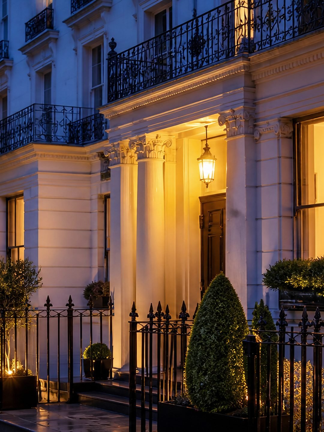 Central London facade at blue hour